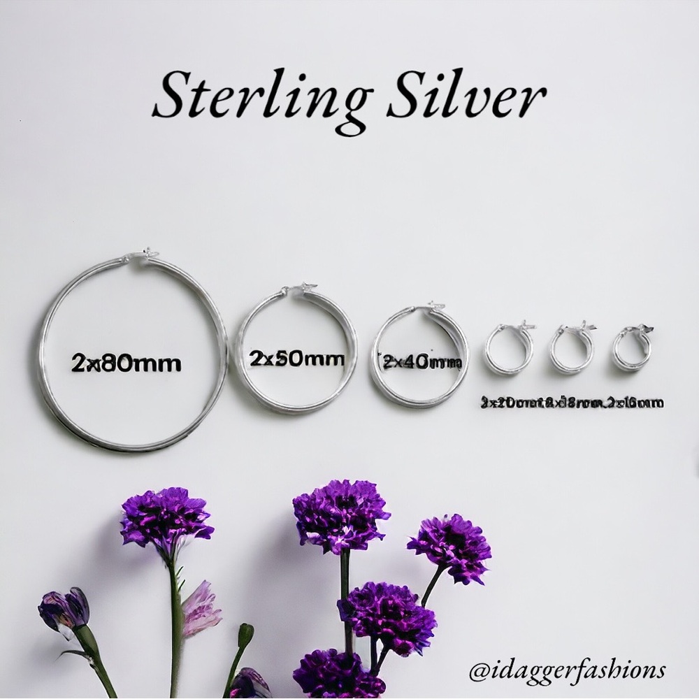 Sterling Silver X-Large 80mm Plain Hoop Earrings, Classic Silver Jewelry - Picture 2 of 12